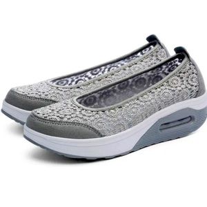 Womens Mesh Breathable Loafer Platform Casual Shoes Pumps Sz 9 US/ New Gray/Wht